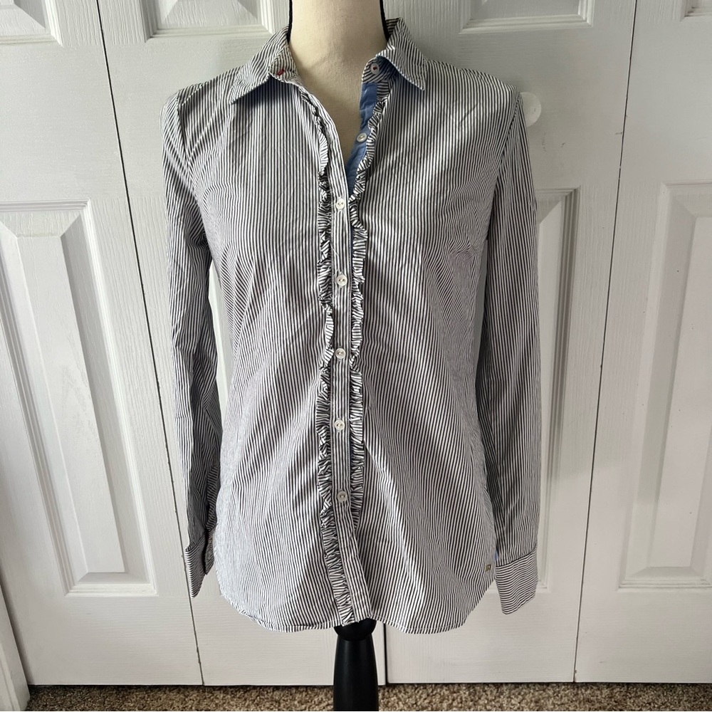 Tommy Hilfiger Navy and White Striped Button Down Shirt